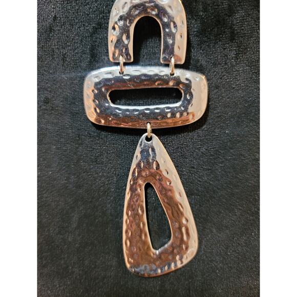 C1946 Modern Geometric Statement Necklace Hammered Silver Tone Collar Chain - Picture 7 of 9